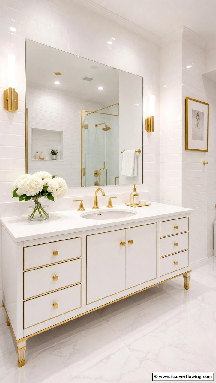 Refined Gold Vanity Accents - 30 Gold Bathroom Ideas for Luxurious, Modern Spaces