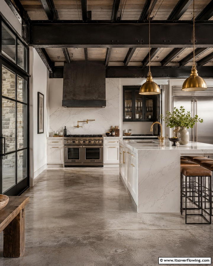 Refined Industrial Touches - 30 Luxe Black, White, and Gold Kitchen Ideas for Elegant Spaces