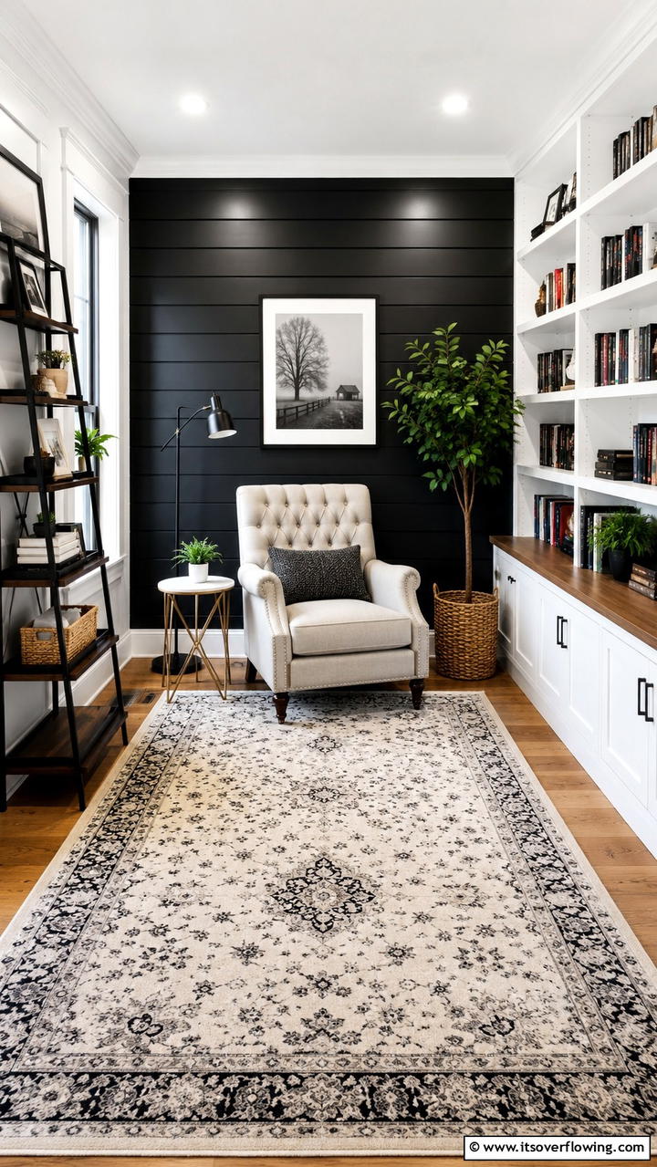 Refined Library Charm - 30 Black Shiplap Wall Ideas for Timeless Interior Accents