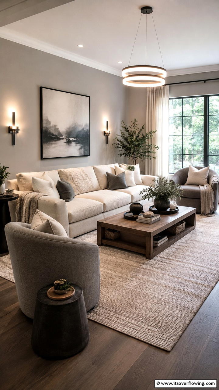 Refined Modern Comfort - 30 Grey and Cream Living Room Ideas- Neutral Elegance