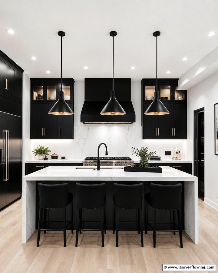 Refined Monochrome Lighting - 21 Striking Black & White Kitchen Ideas for Bold Spaces