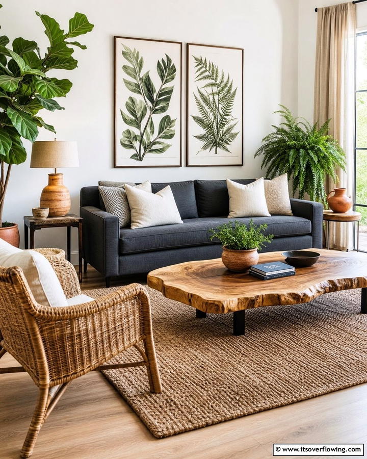 Refined Natural Elements - 21 Dark Grey Couch Living Room Styling Ideas