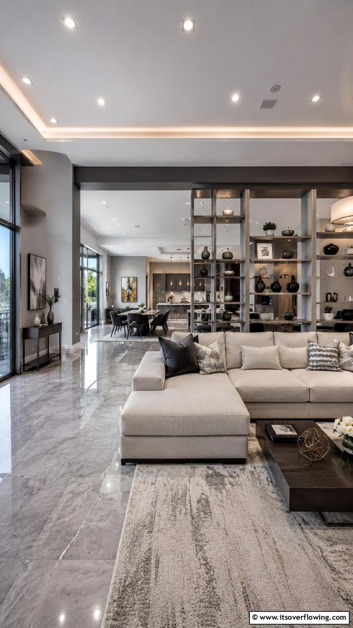 Refined Open Concept - 30 Grey and Cream Living Room Ideas- Neutral Elegance