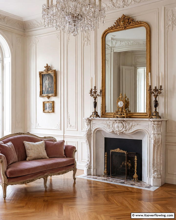 Refined Ornate Mantel - 30 French Country Fireplace Ideas- Rustic Charm