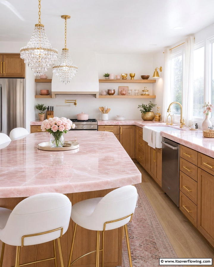 Refined Rose Quartz - 30 Countertop Colors That Harmonize With Oak Cabinets