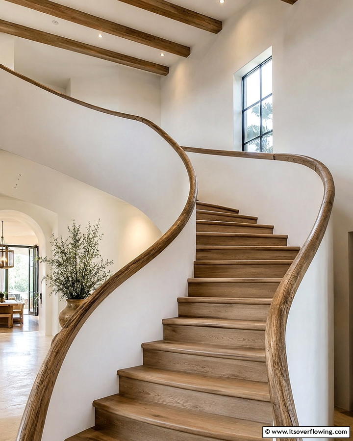 Refined Rustic Curves - 30 Rustic Farmhouse Stair Railing Ideas & Designs