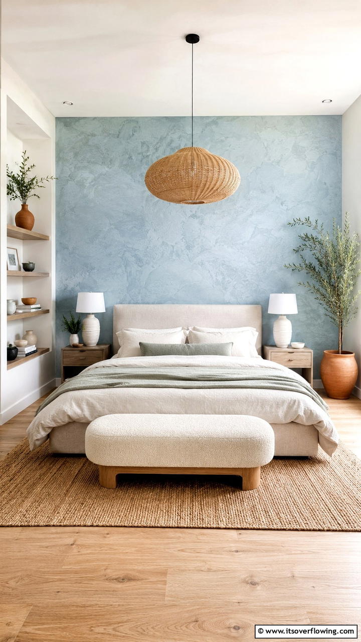 Refined Textured Walls - 30 Duck Egg Blue Bedroom Ideas for Serene Spaces