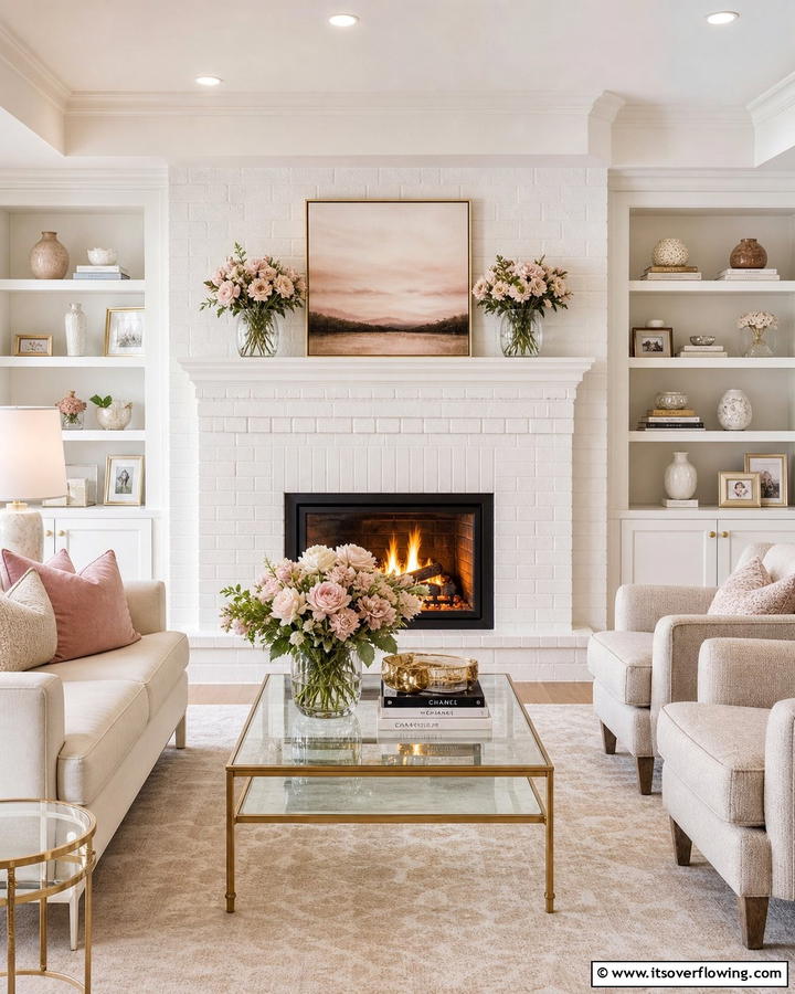 Refined White Brick Elegance - 30 White Brick Fireplace Ideas for Timeless Living Rooms