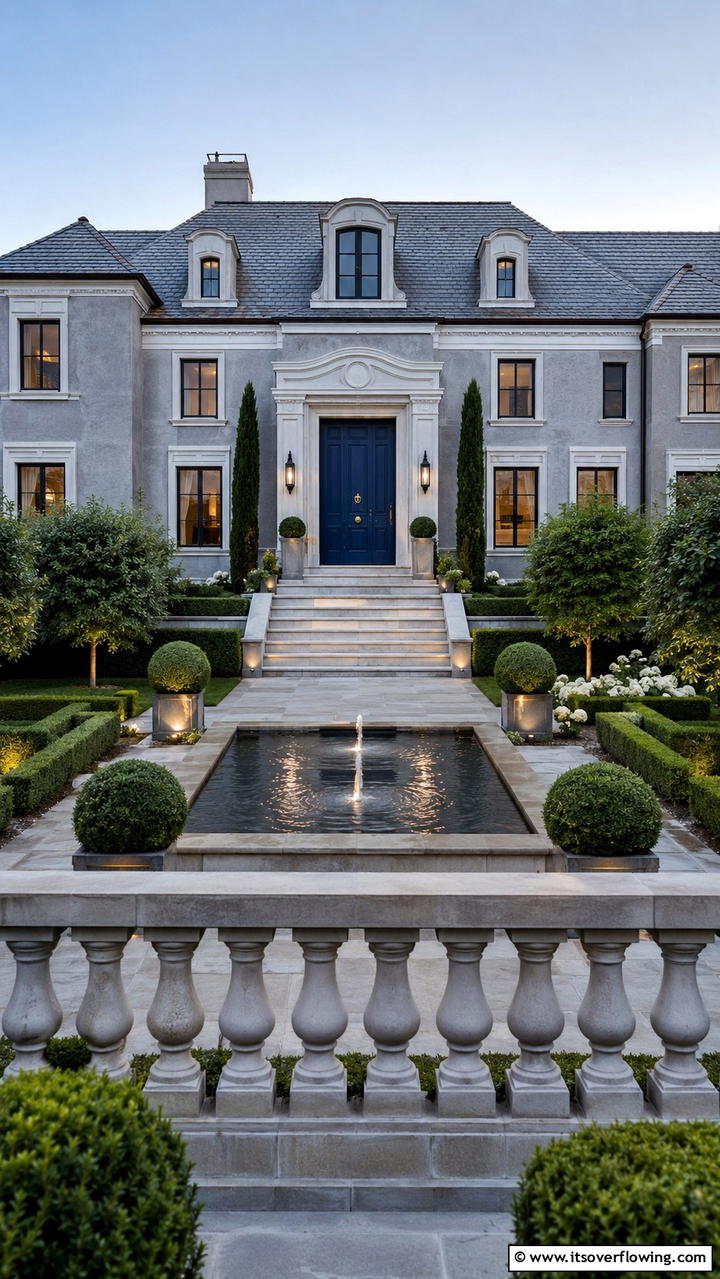 Refined and Sophisticated Aesthetic - 30 Grey House With Blue Door Ideas- Charming Curb Appeal