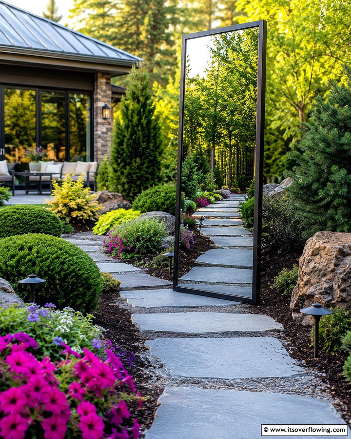 Reflect Pathways With Floor Mirrors - 25 Garden Mirror Ideas to Enhance Outdoor Spaces