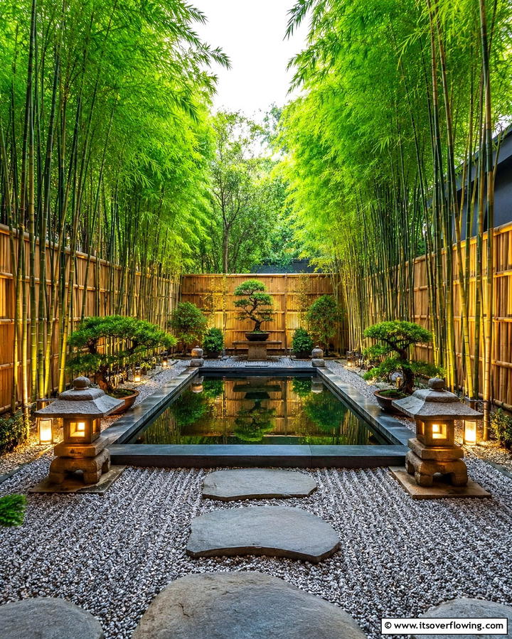 Reflecting Pool with Bamboo Accents - 20 Small Garden Reflecting Pool Ideas for Serenity