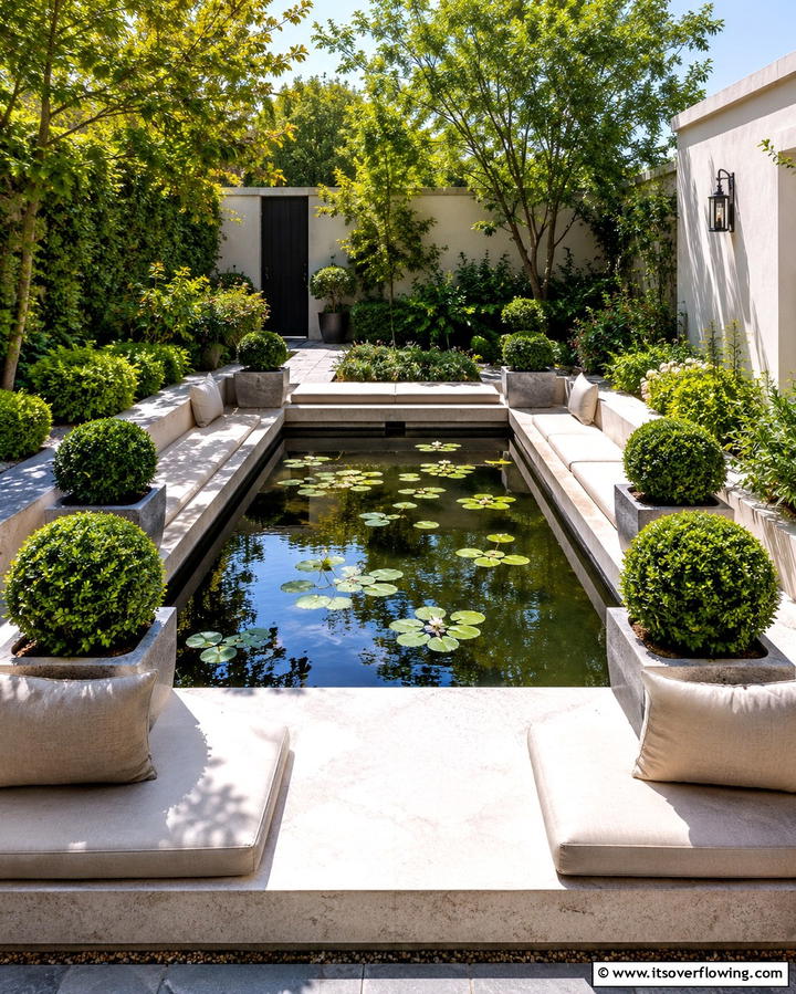 Reflecting Pool with Built in Seating - 20 Small Garden Reflecting Pool Ideas for Serenity