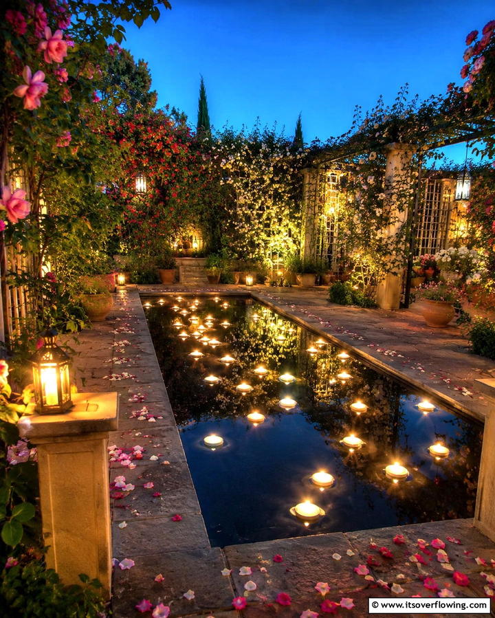 Reflecting Pool with Floating Candles - 20 Small Garden Reflecting Pool Ideas for Serenity