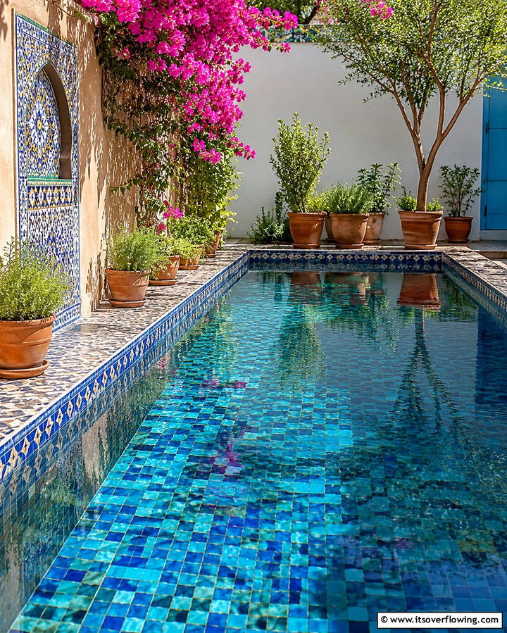 Reflecting Pool with Mosaic Tile Base - 20 Small Garden Reflecting Pool Ideas for Serenity