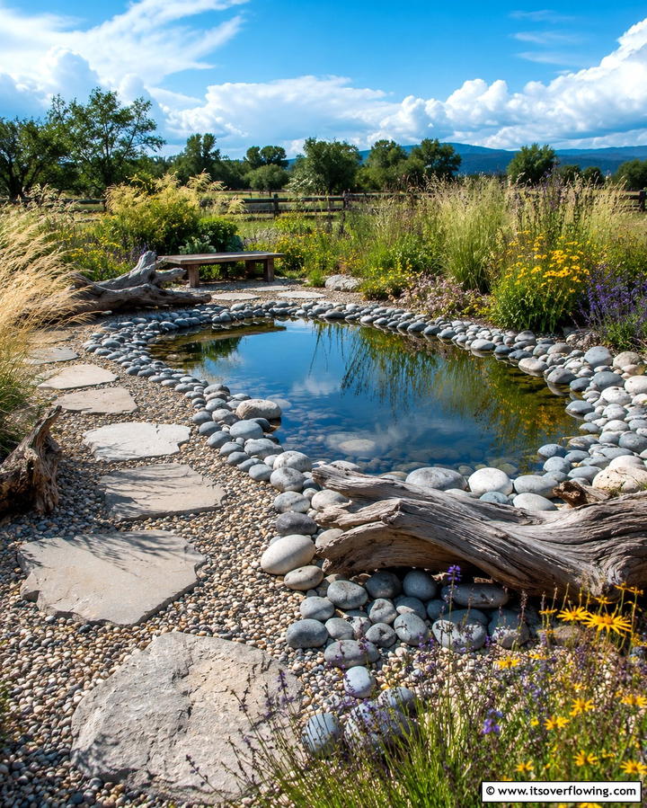 Reflecting Pool with Pebbled Edges - 20 Small Garden Reflecting Pool Ideas for Serenity
