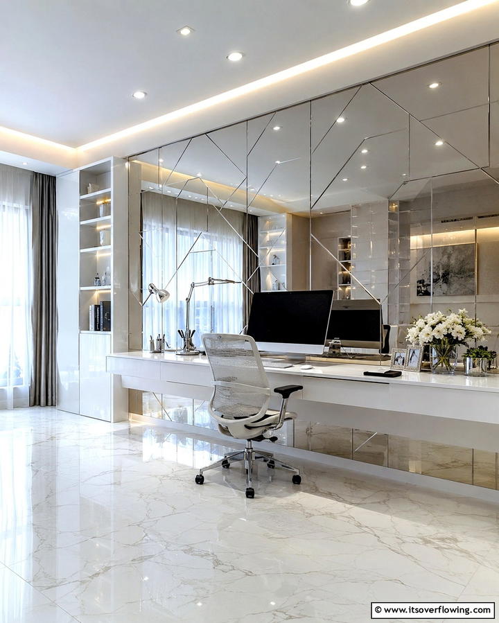 Reflective Mirror Finishes - 30 Office Wallpaper Ideas for a Productive Workspace