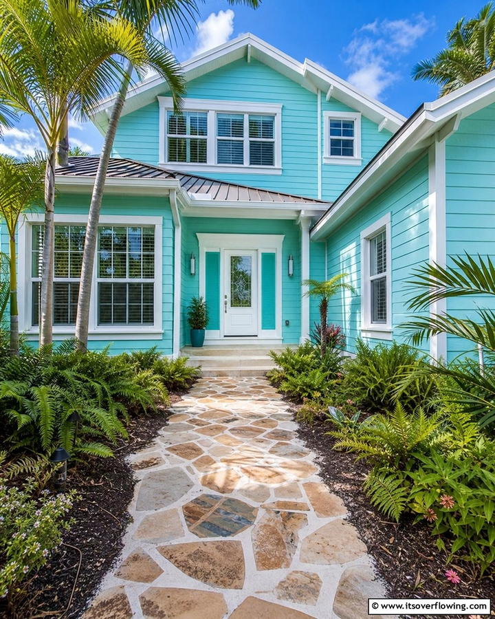 Refreshing Aqua Vibes - 21 Exterior House Color Schemes for Curb Appeal