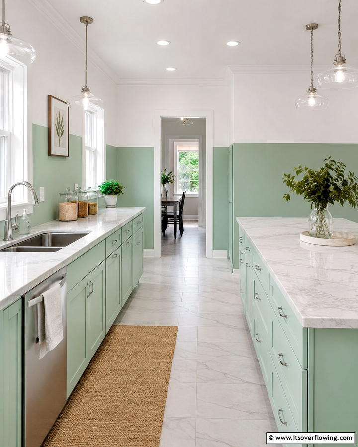 Refreshing Mint Green and White - 30 Two-Tone Wall Paint Ideas to Elevate Your Interior Design