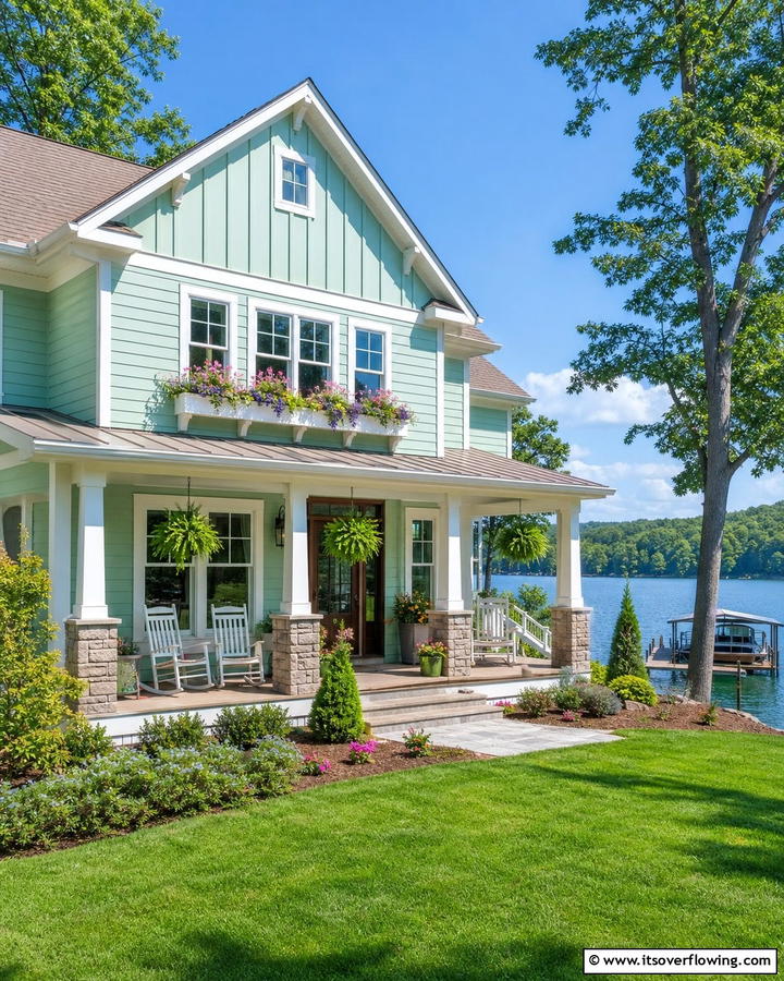 Refreshing Mint Infusion - 30 Lake House Exterior Color Ideas Inspired by Nature