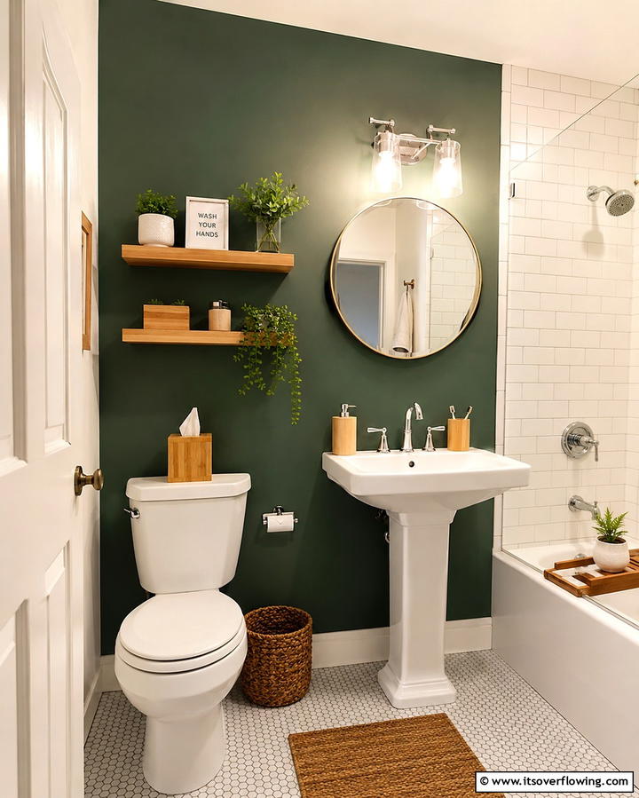 Rejuvenating Green Accent Walls - 20 Small Green Bathroom Ideas for a Fresh and Tranquil Space