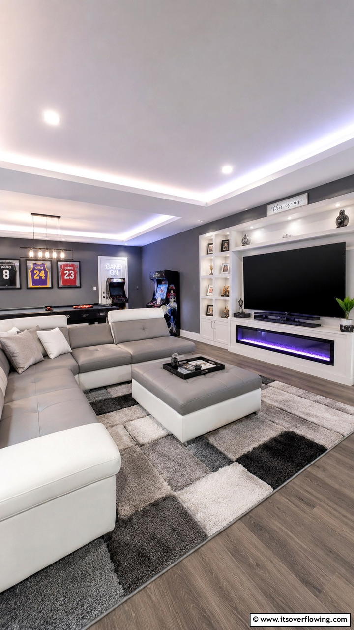 Relaxed Game Room Vibes - 30 Grey and White House Interior Ideas- Minimalist Elegance