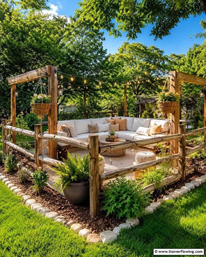 Relaxing Outdoor Lounge Partition - 30 Split Rail Fence Ideas for Rustic Outdoor Boundaries