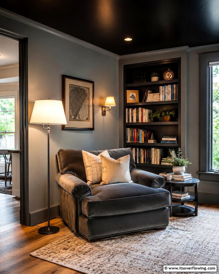Relaxing Reading Nook - 25 Black Ceiling With Grey Walls for a Dramatic Look