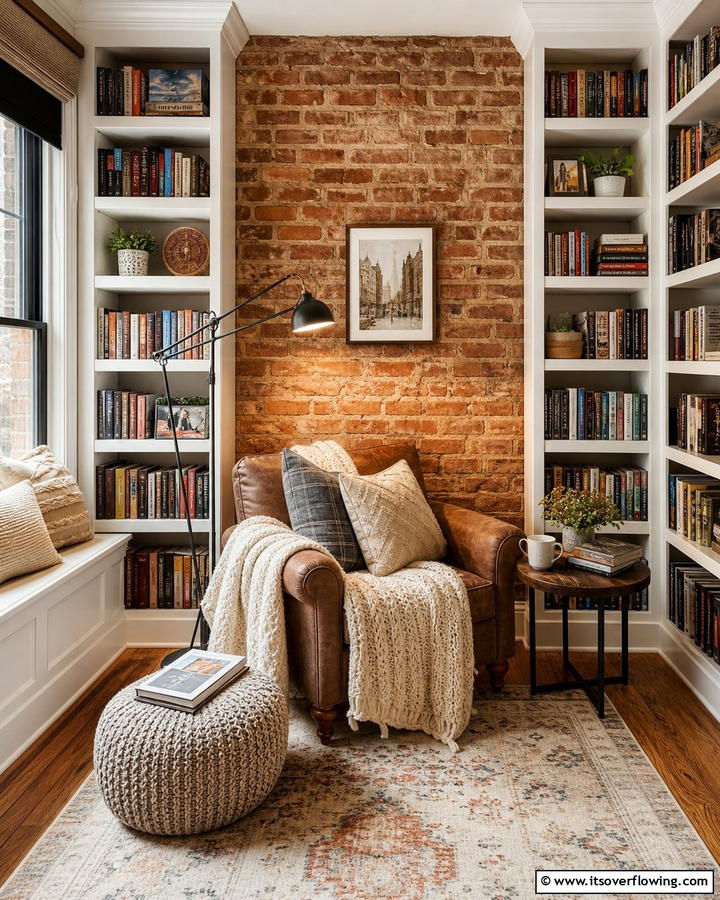 Relaxing Reading Nook - 25 Brick Accent Wall Ideas for a Stylish Home Feature