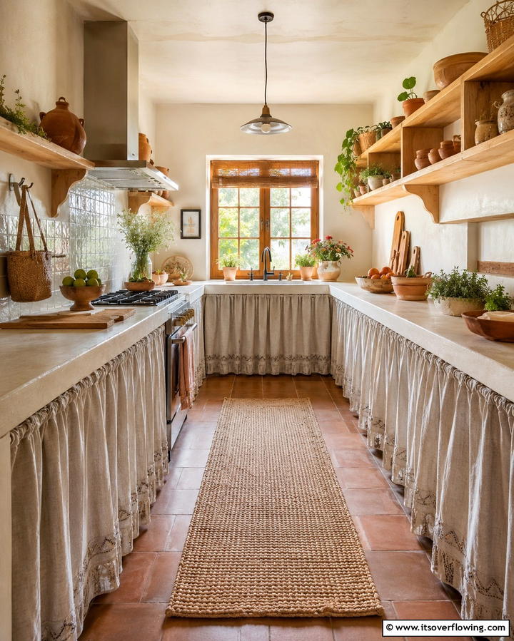 Replace Cabinet Doors with Curtains - 25 Small Galley Kitchen Ideas on a Budget