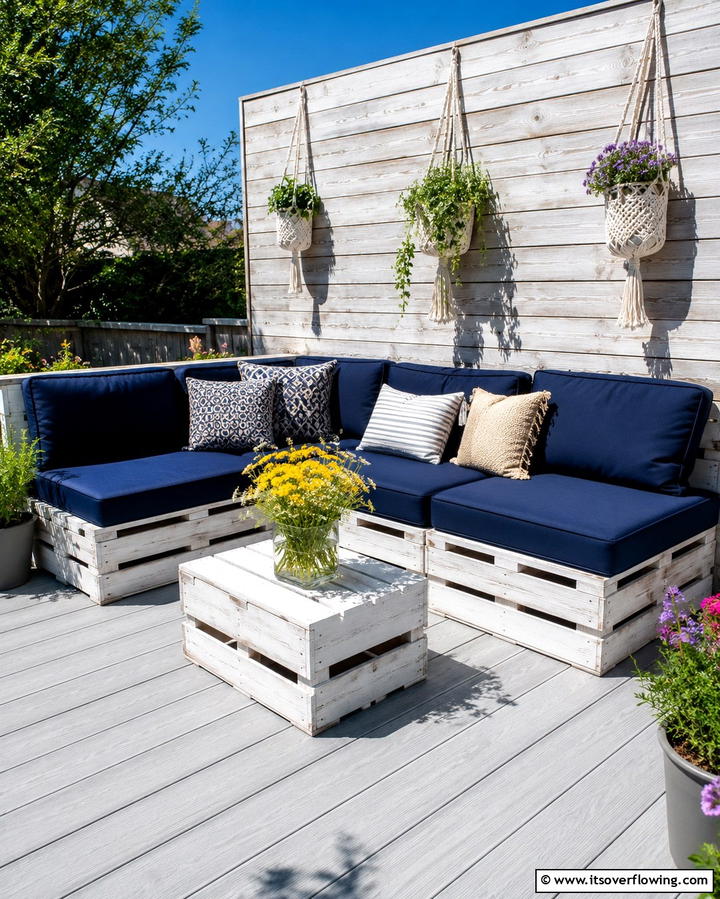 Repurposed Crate Seating Area - 30 Budget-Friendly Backyard Deck Ideas for Stylish Outdoor Living