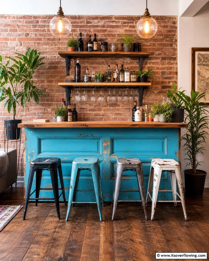 Repurposed Door Bar - 30 Budget-Friendly Home Bar Ideas for Entertaining