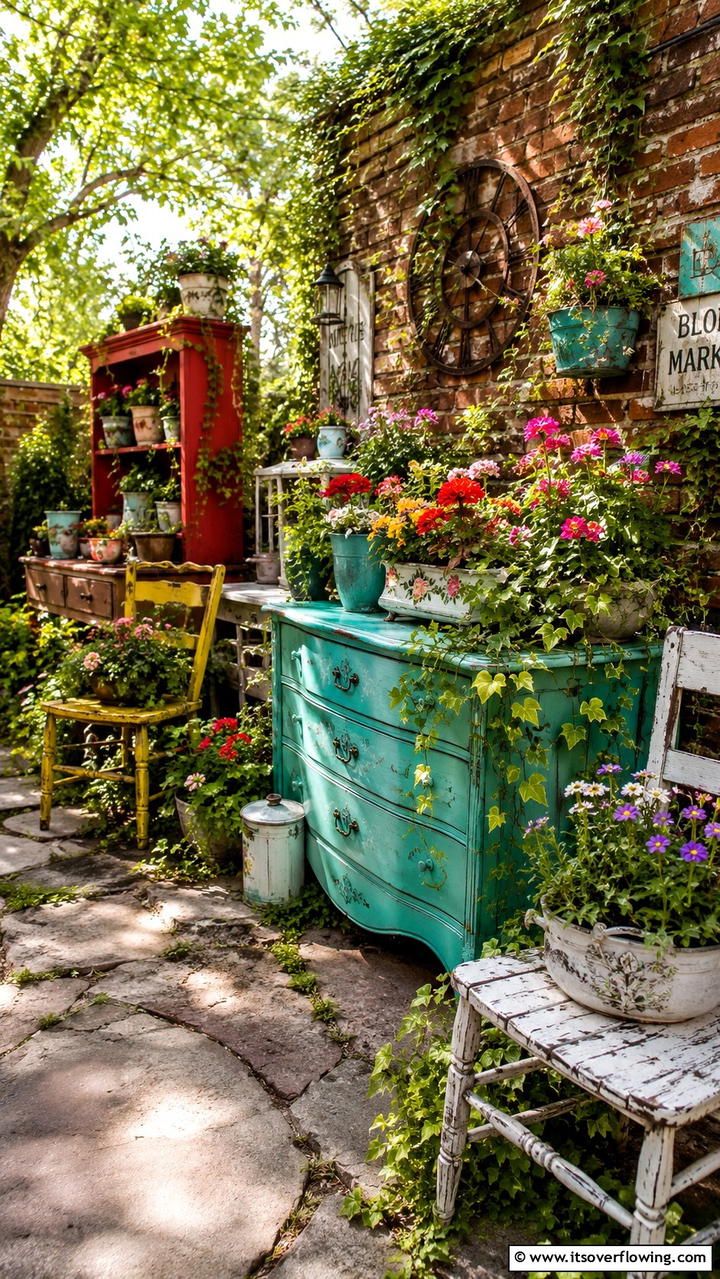 Repurposed Furniture Garden Decor - 30 Garden Art Ideas to Personalize Your Outdoor Space
