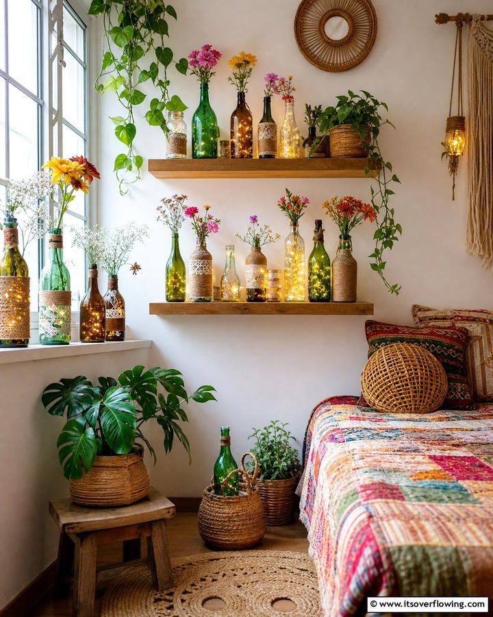 Repurposed Glass Bottles - 20 Unique Indie Room Ideas for a Boho Vibe