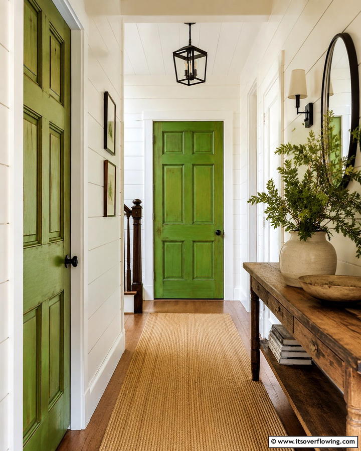 Repurposed Green Doors - 25 Green Hallway Ideas for a Fresh and Inviting Home