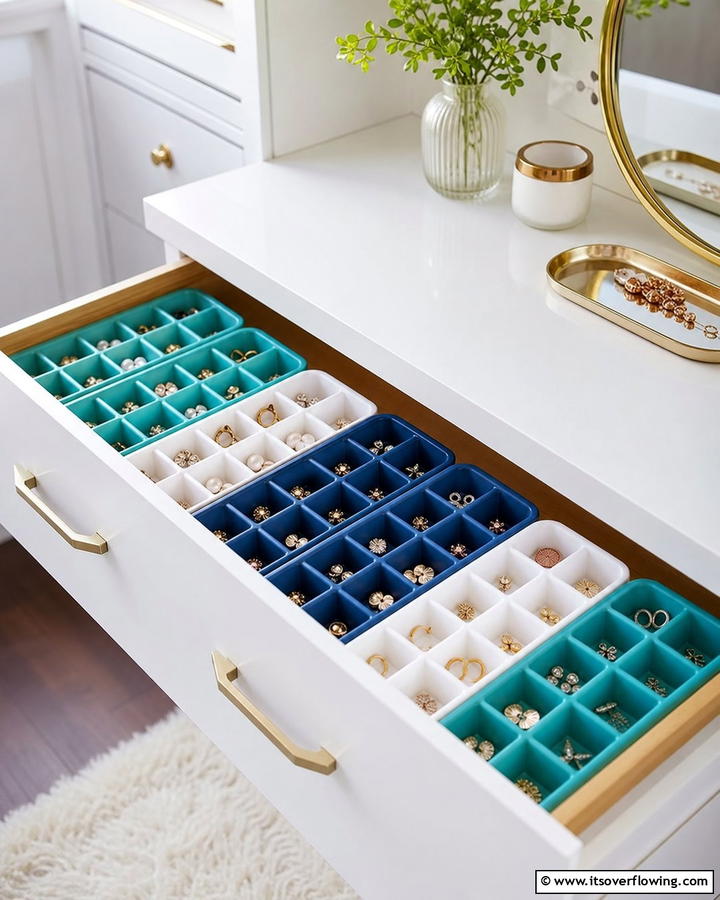 Repurposed Ice Cube Tray - 20 Earring Storage Ideas to Keep Your Jewelry Organized