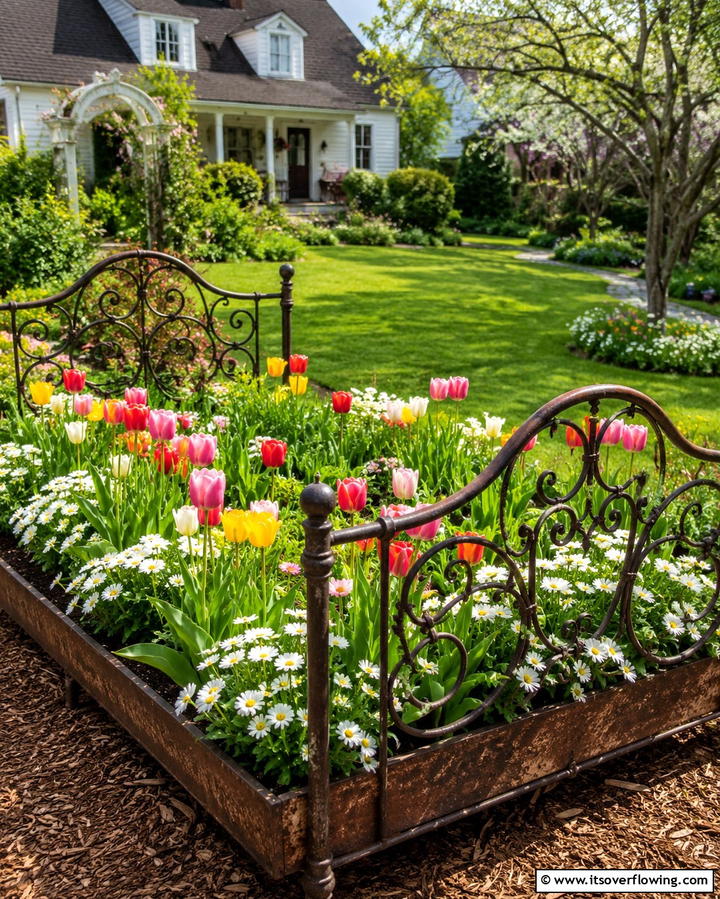 Repurposed Metal Bed Frame - 25 Vintage Garden Ideas for a Timeless Outdoor Space