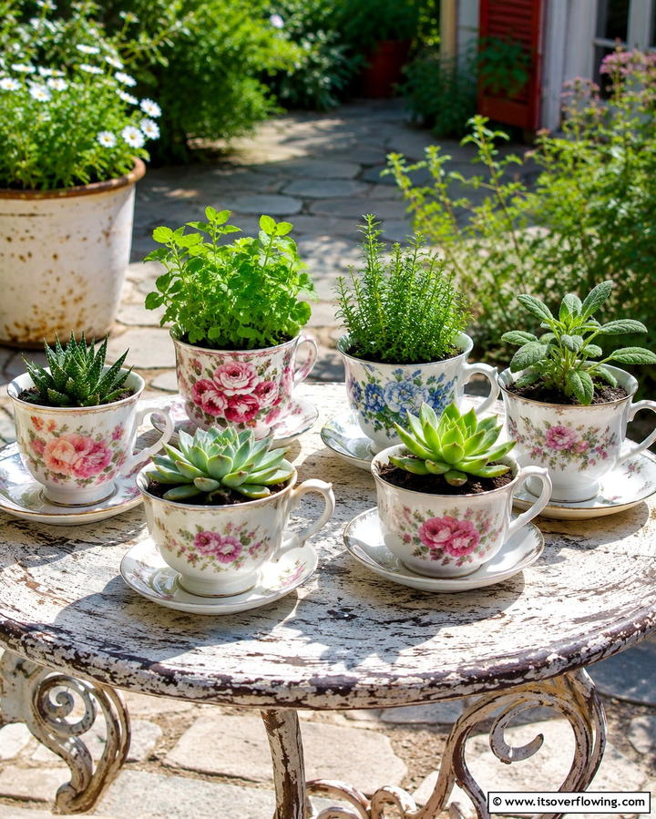Repurposed Teacup Planters - 25 Vintage Garden Ideas for a Timeless Outdoor Space