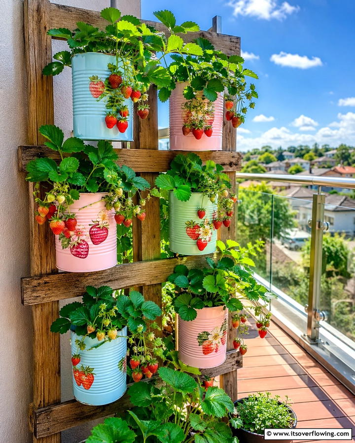 Repurposed Tin Cans - 25 Strawberry Planter Ideas for Fresh Homegrown Berries