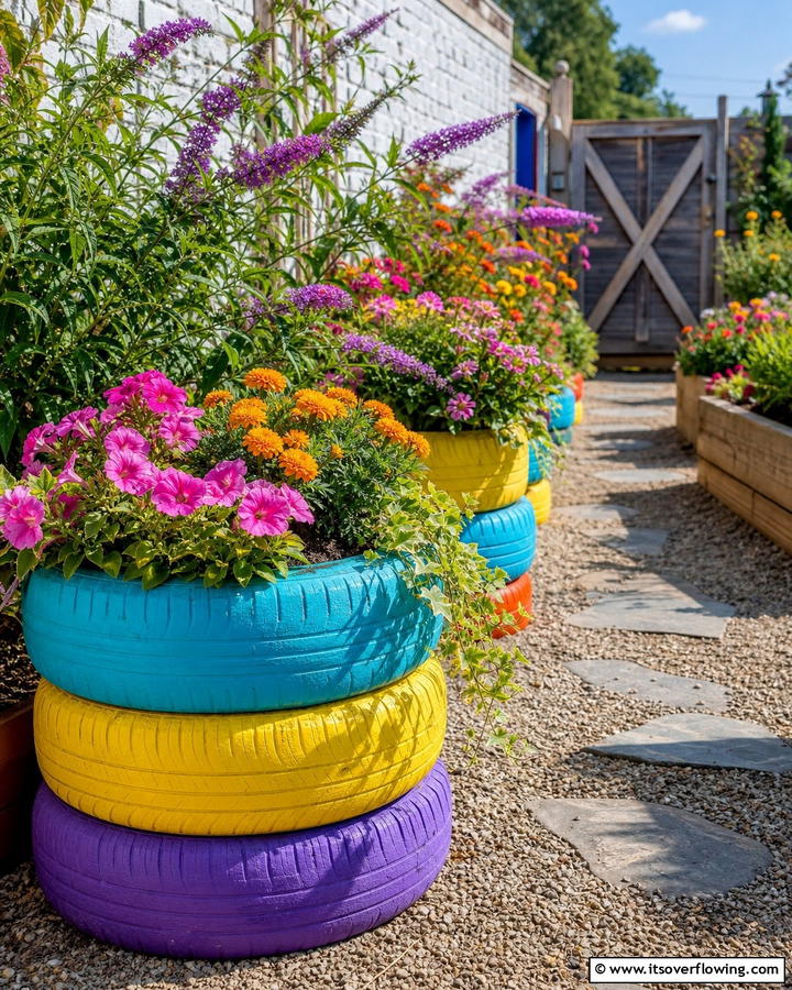 Repurposed Tire Planters - 21 Cheap Backyard Makeover Ideas on a Budget