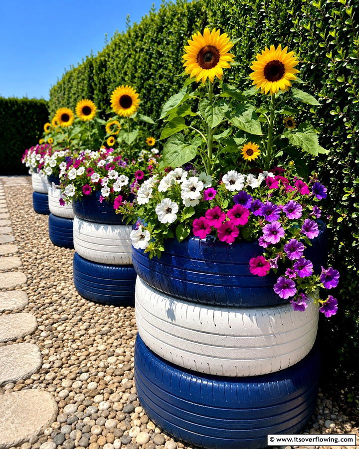 Repurposed Tire Raised Beds - 25 Inexpensive Raised Garden Bed Ideas for Your Yard
