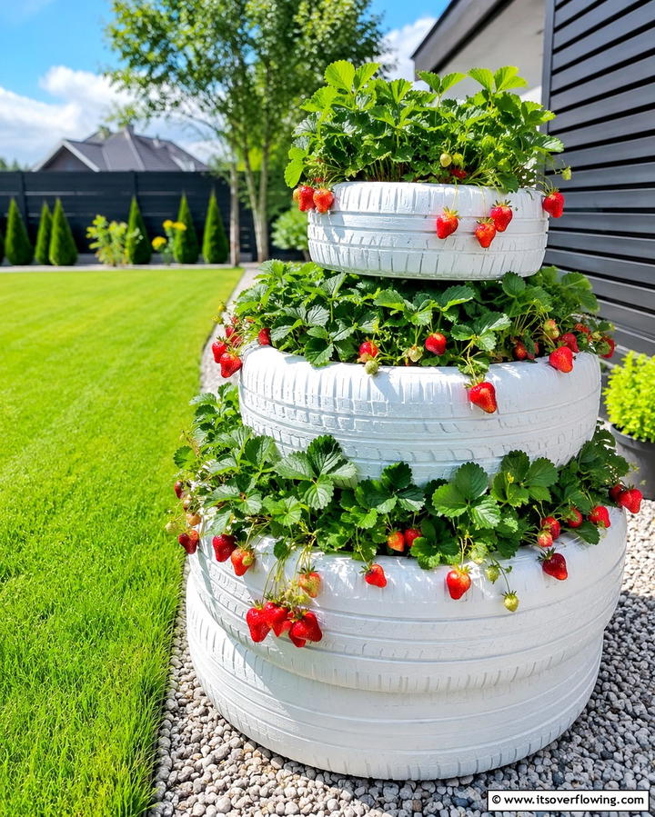 Repurposed Tire Strawberry Planters - 25 Strawberry Planter Ideas for Fresh Homegrown Berries
