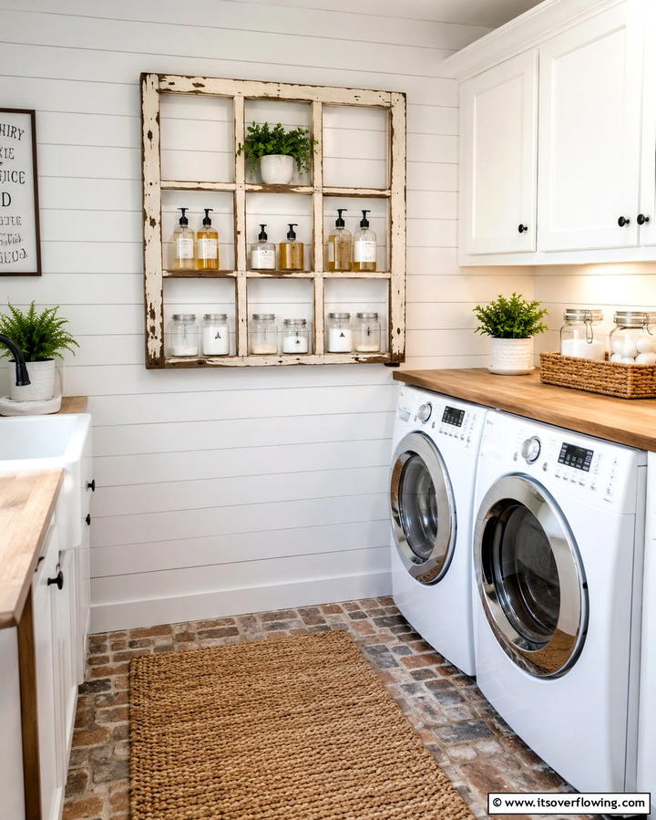 Repurposed Window Shelves - 30 Rustic Laundry Room Ideas for Functional Farmhouse Style