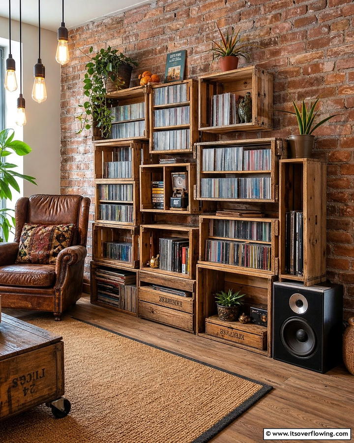 Repurposed Wooden Crates - 20 Creative CD Storage Ideas for Modern Homes