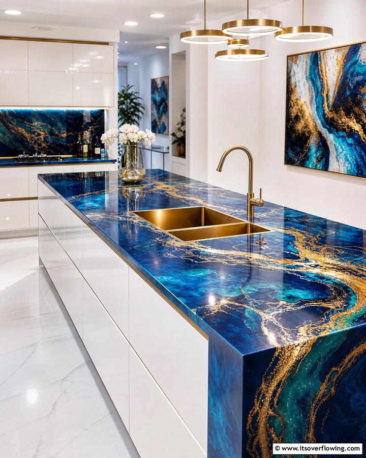 Resin Inlay Artistic Countertops - 21 Kitchen Countertop Ideas- Durable & Stylish Surfaces