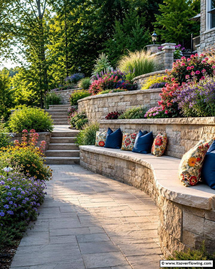 Retaining Walls with Built In Seating - 25 Down Sloped Backyard Ideas for a Unique Outdoor Space