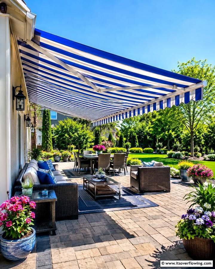 Retractable Awning - 25 Attached Covered Patio Ideas for Year-Round Use