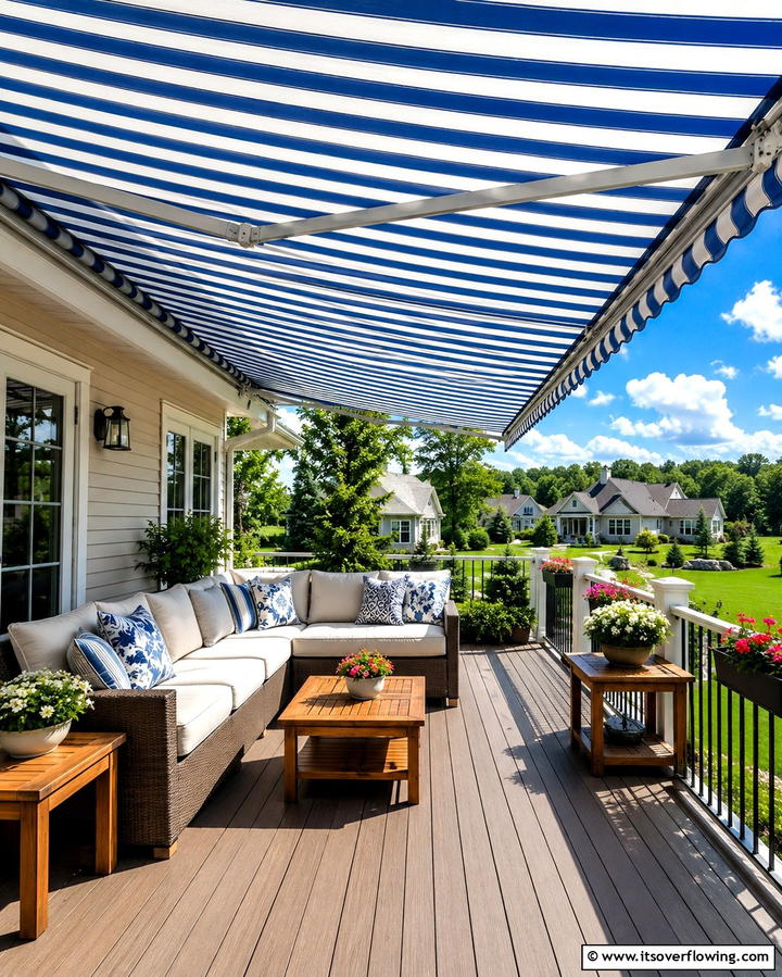 Retractable Awning Cover - 25 Covered Deck Ideas for Year-Round Outdoor Living