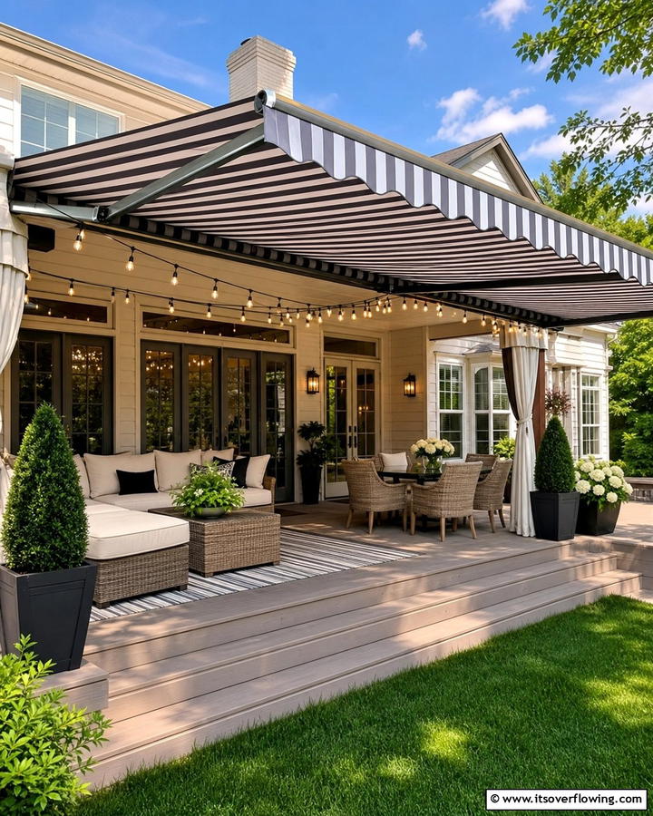 Retractable Awning Elegance - 21 Covered Patio Ideas for All-Weather Outdoor Living