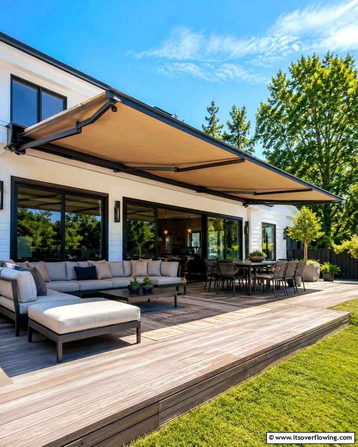 Retractable Awning System - 30 Partially Covered Deck Ideas for Flexible Outdoor Living
