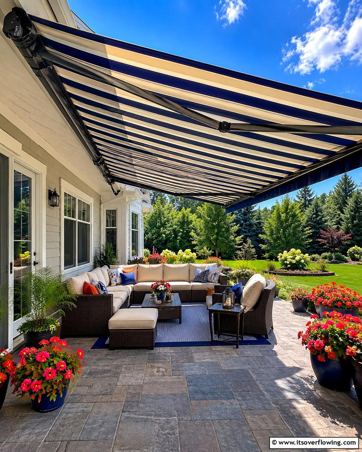 Retractable Awning System - 25 Attached Covered Patio Ideas for Year-Round Use